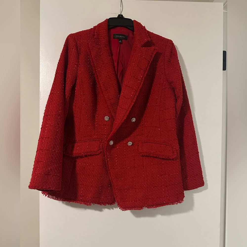 Talbots Red Metallic Fringe Tweed Double-Breasted Blazer - Women’s Size 10